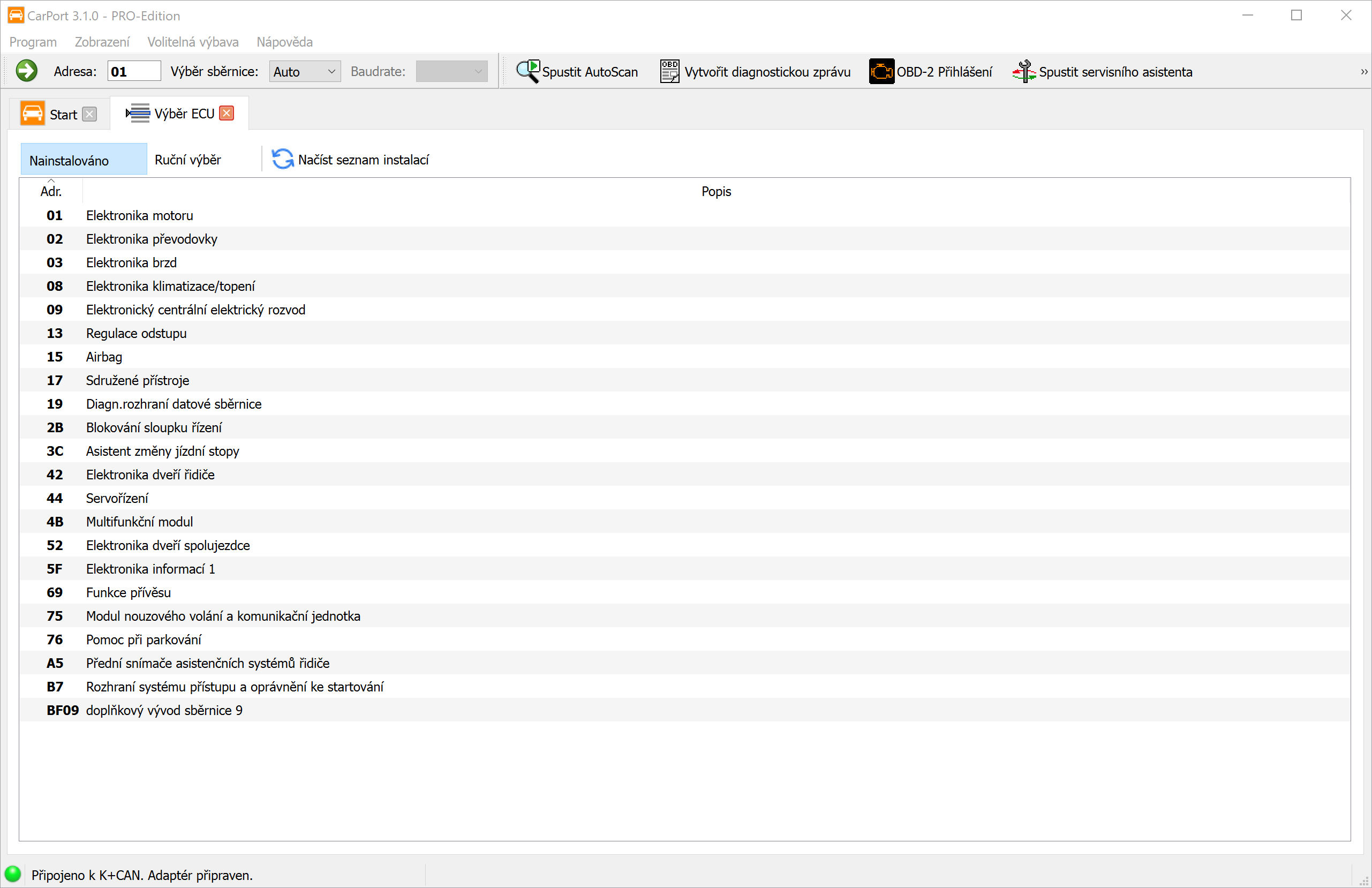 Výběr řídicí jednotky
