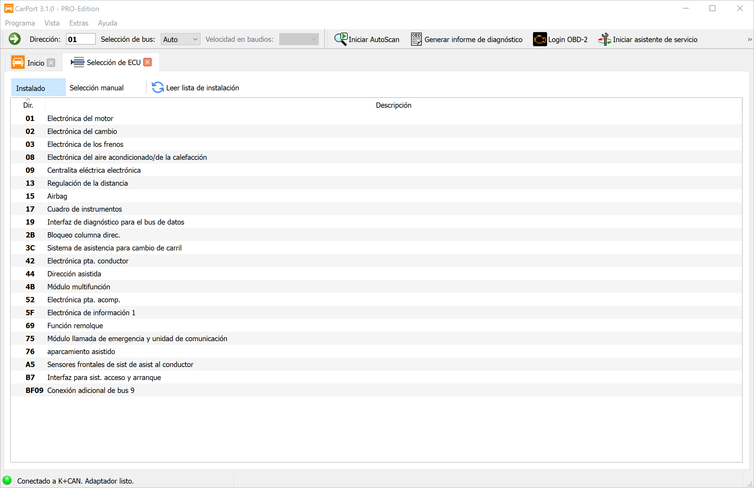 Selección de unidad de control