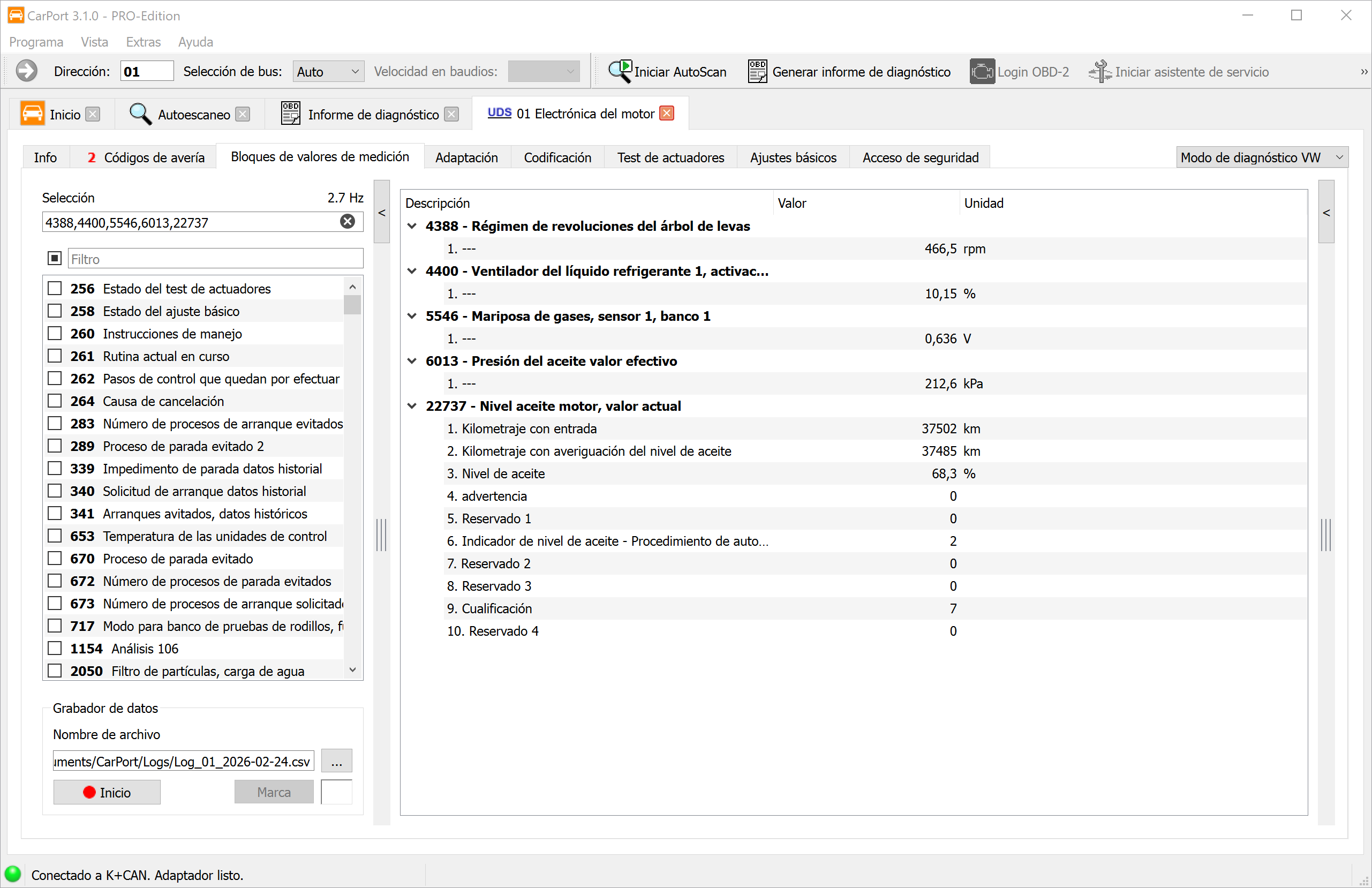 Bloques de valores de medición