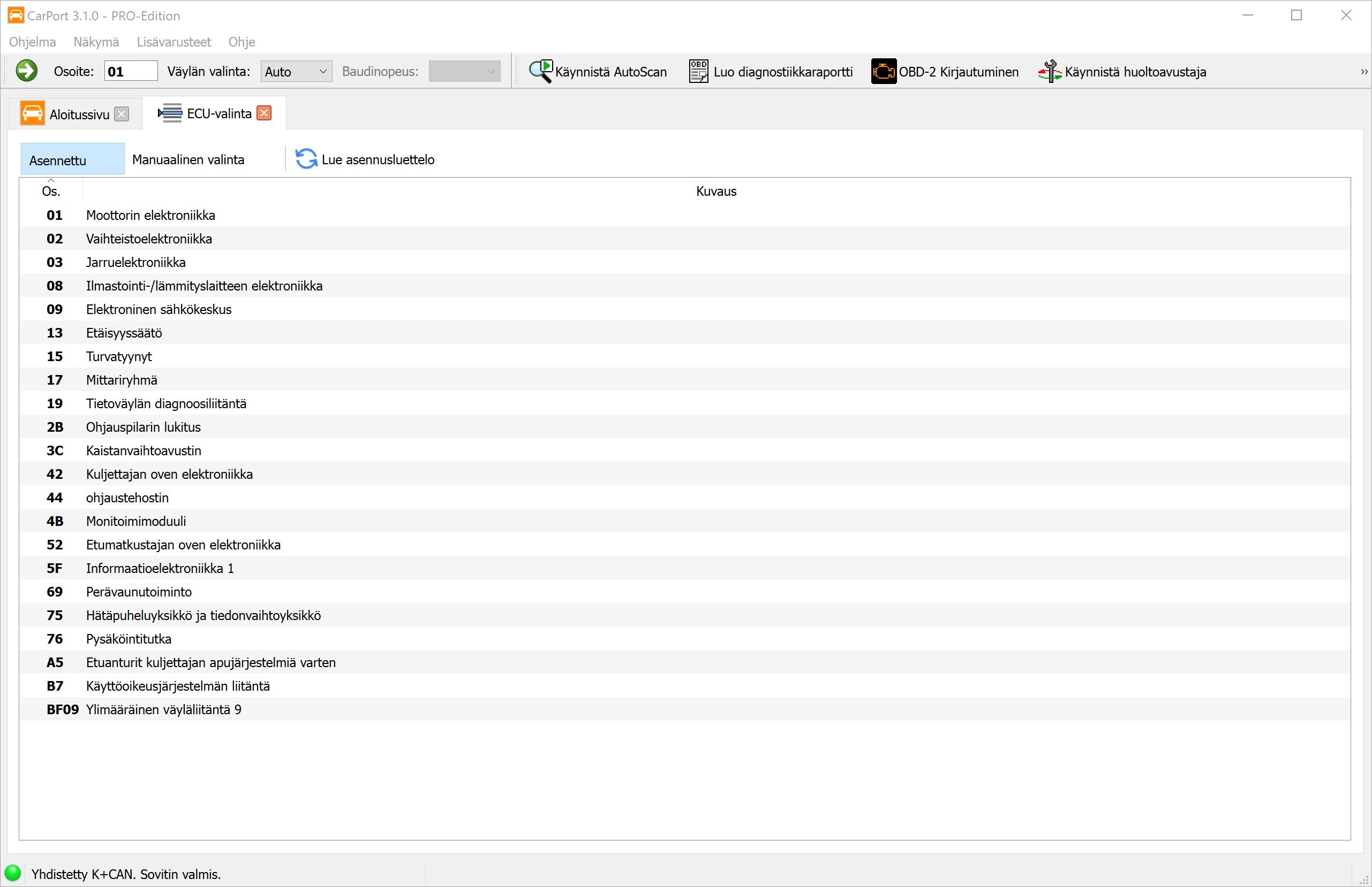 Ohjausyksikön valinta