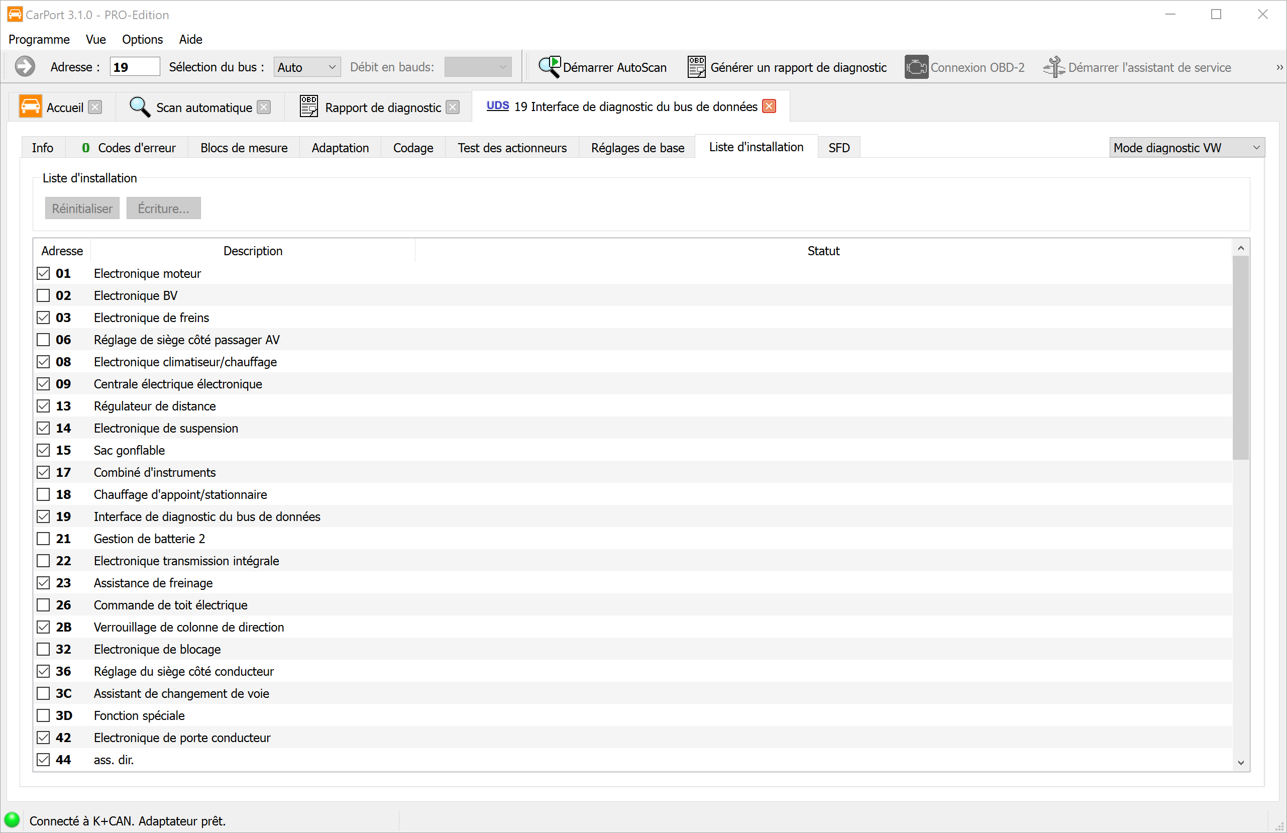 Liste d'installation