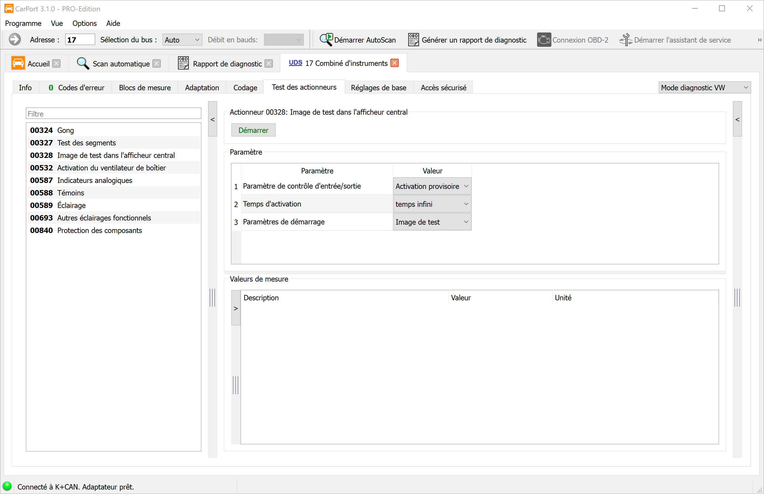 Test des actionneurs