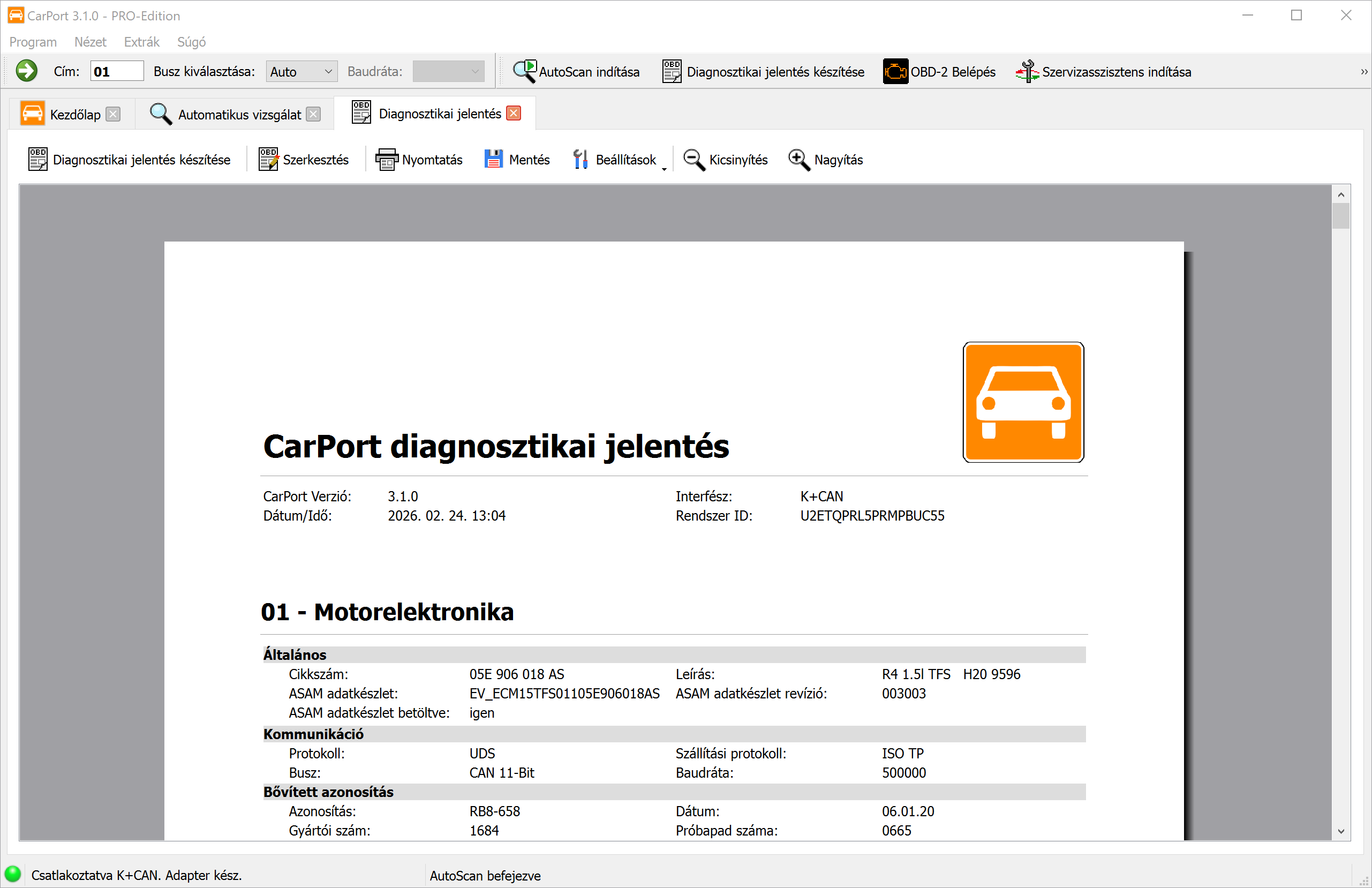Diagnosztikai jelentés