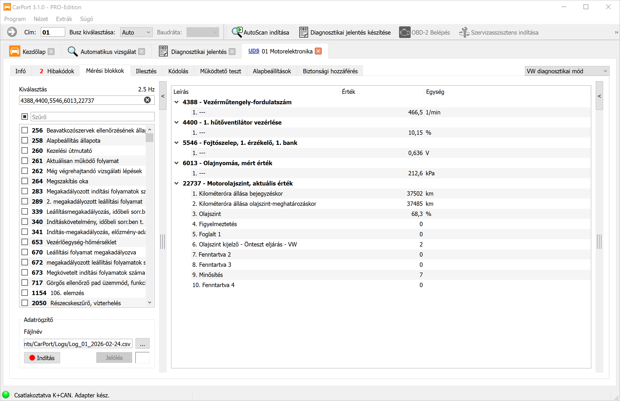 Mérési értékblokkok