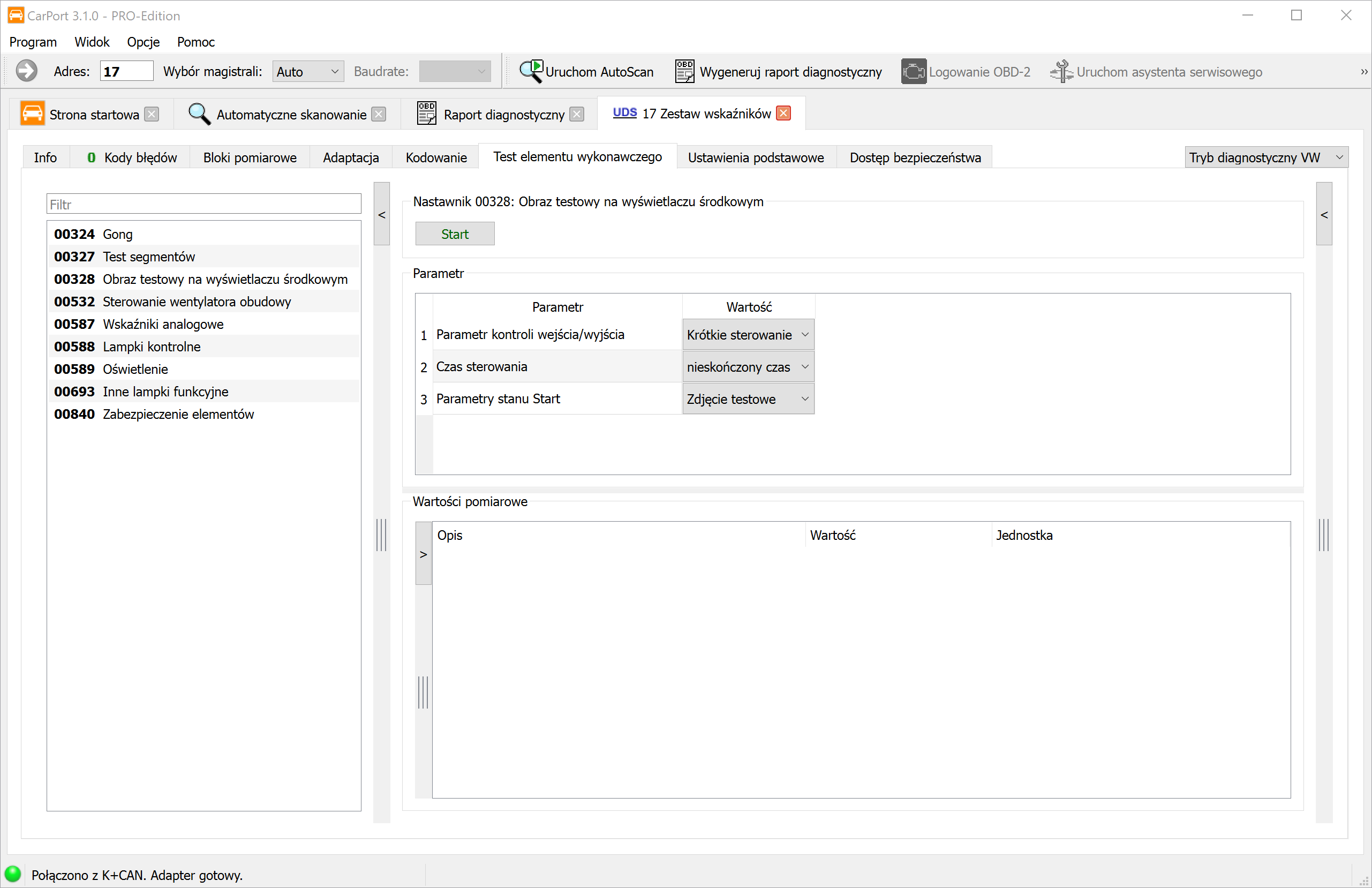 Test elementów wykonawczych