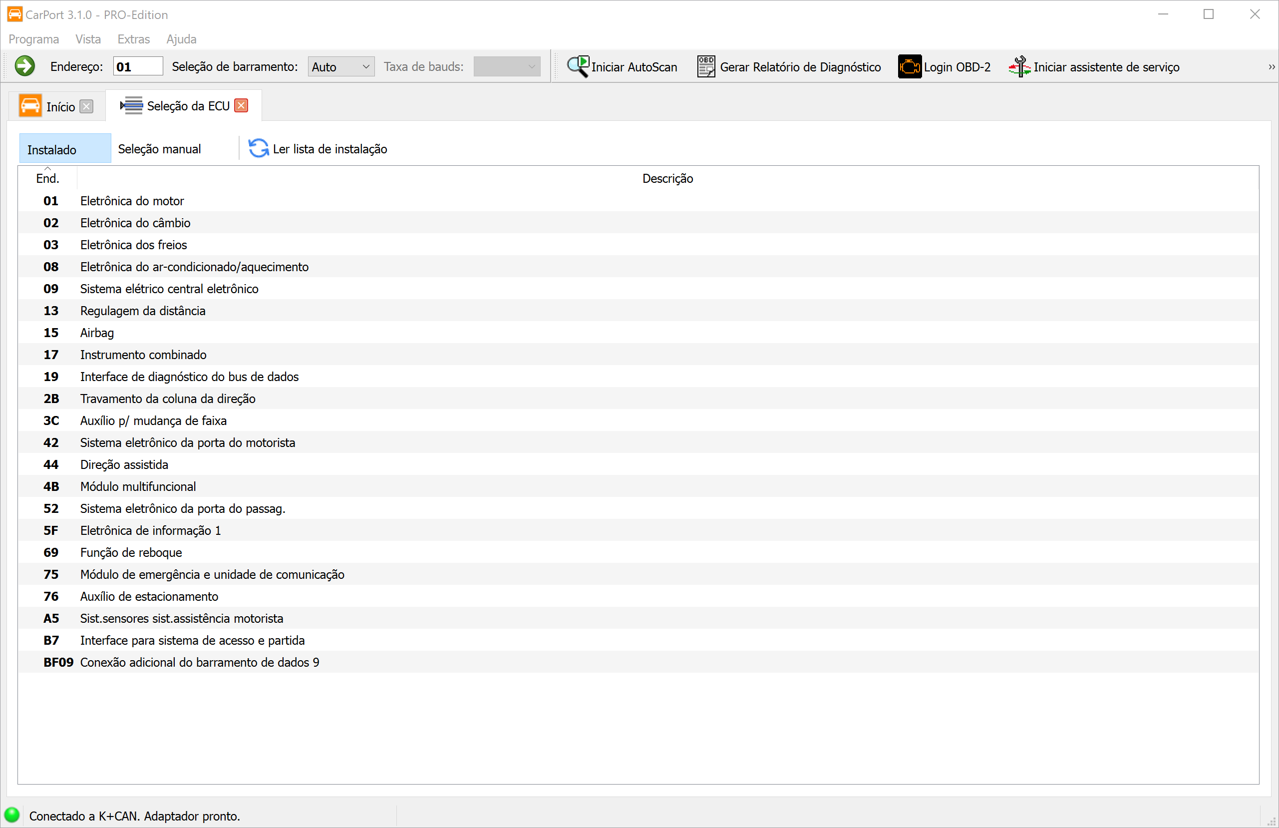 Seleção da unidade de comando