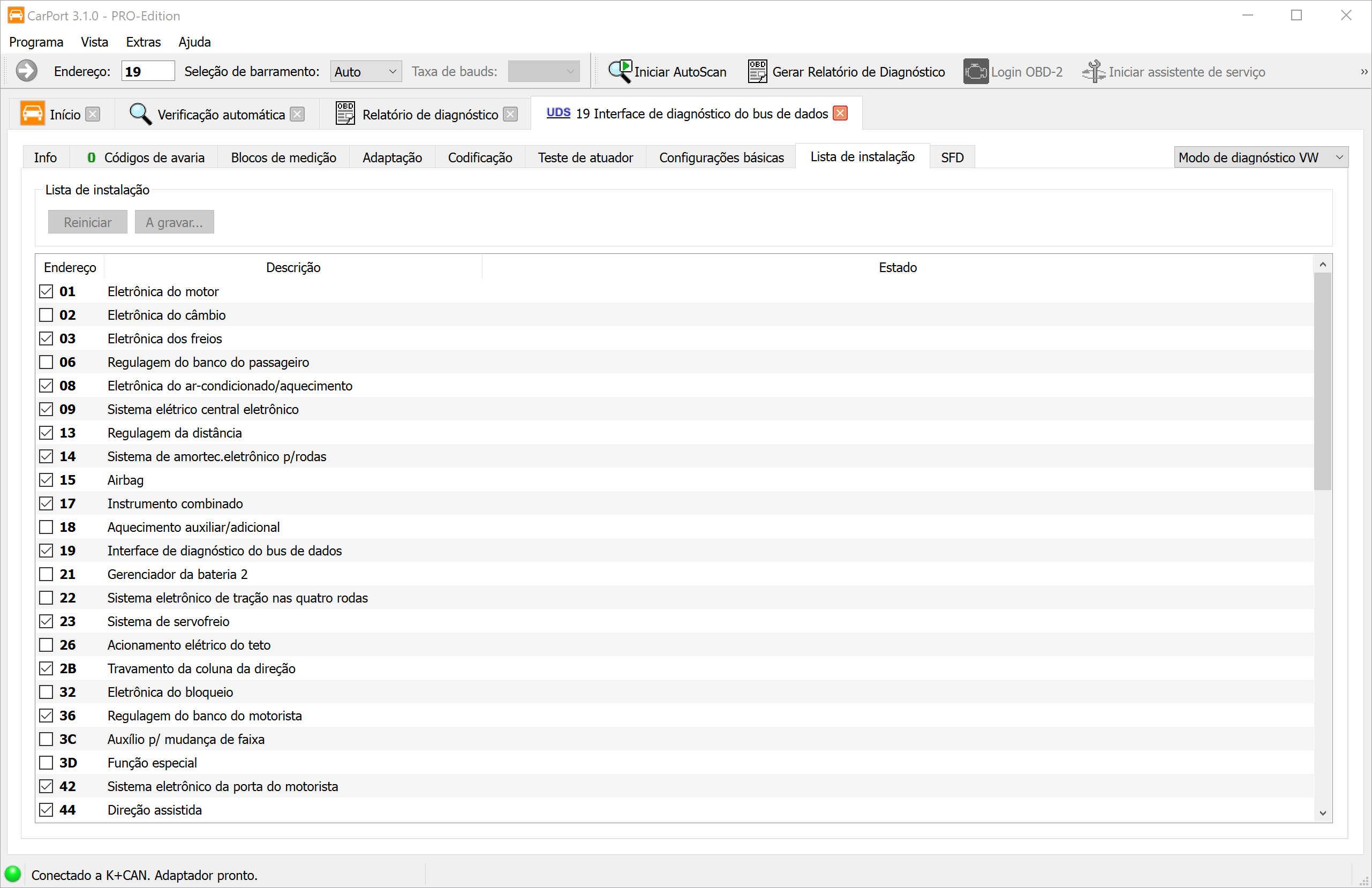Lista de instalação