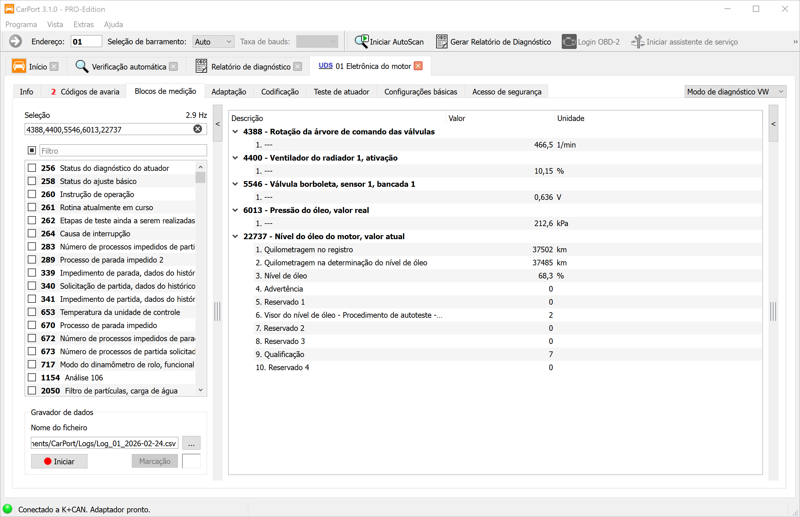 Blocos de valores de medição