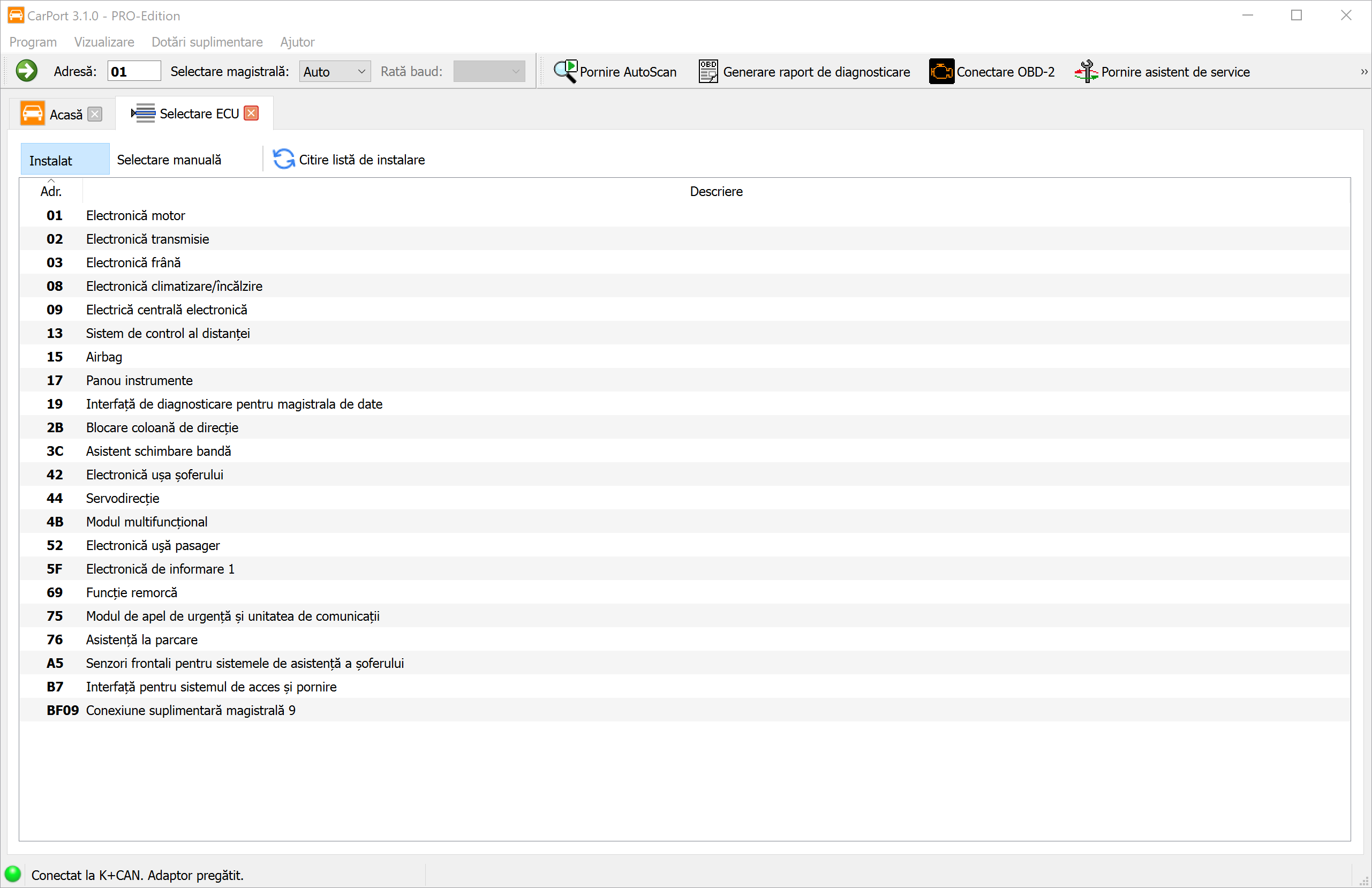 Selectarea unității de control