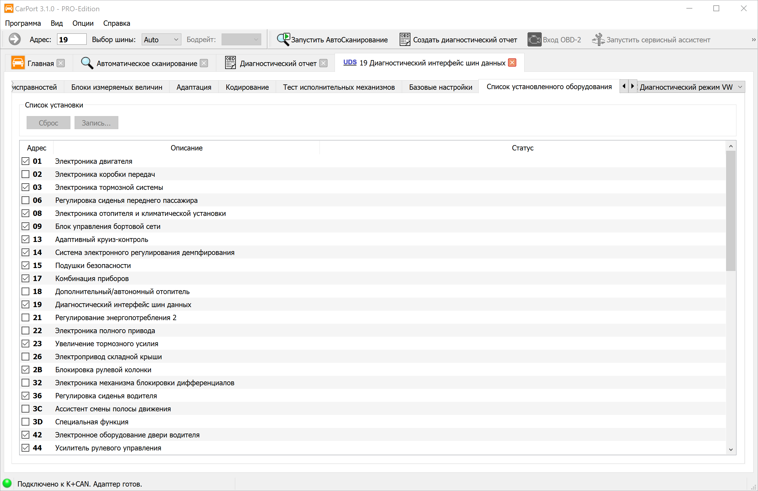Список оборудования