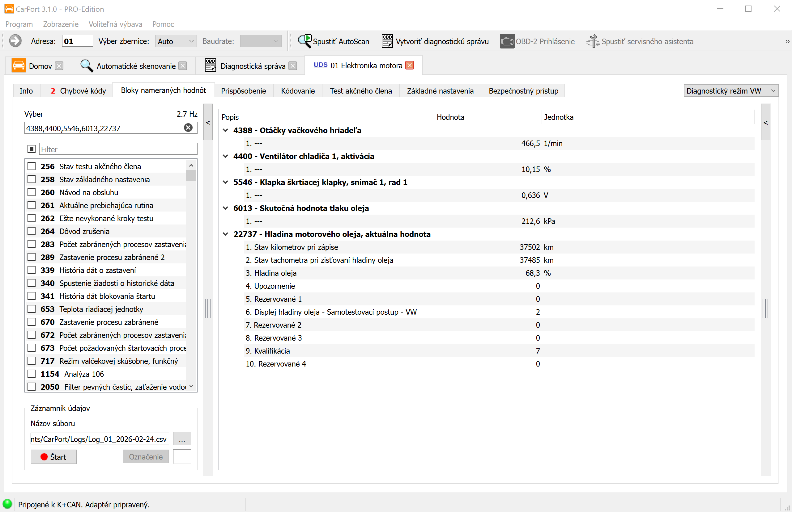 Bloky nameraných hodnôt