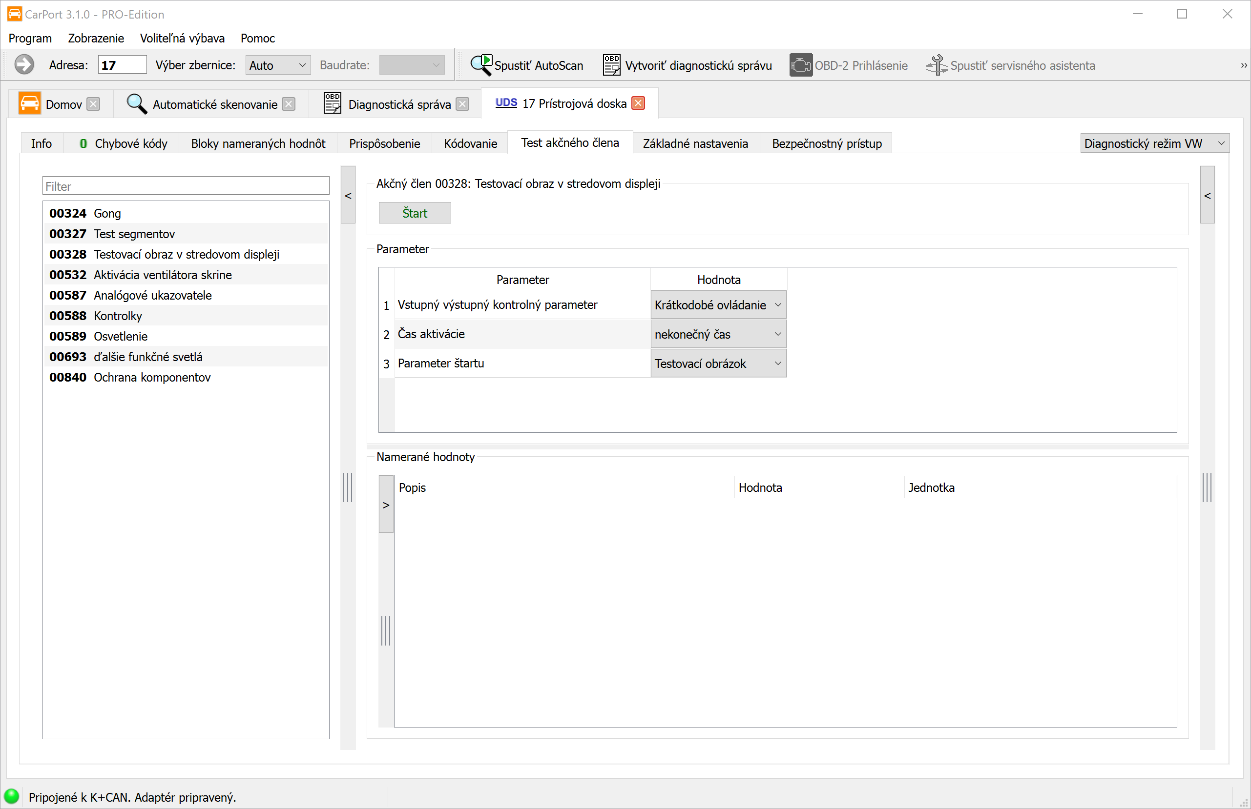 Test akčných členov